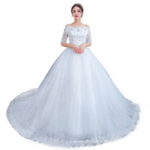 Off the Shoulder Half sleeves Cheap Wholesale Vintage Ball Gown Wedding Dresses 2018 Lace Applique